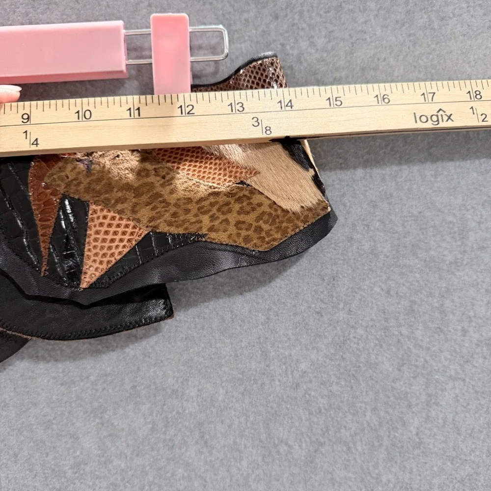Vintage exotic Patchwork Animal Print Mixed Texture Wide Waist Belt Brown Black